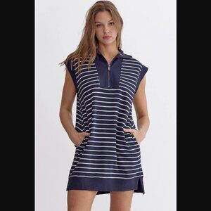 Navy Striped Knit Cap Sleeve Mini Dress